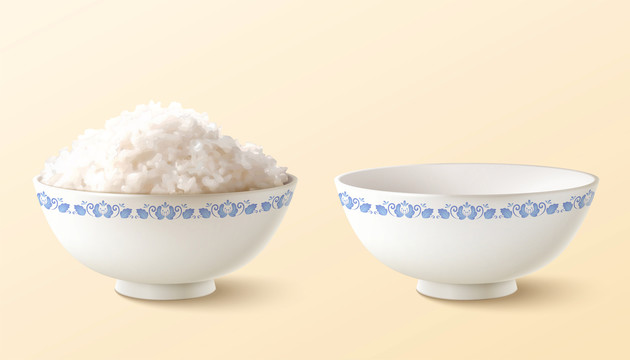 写实白米饭与瓷碗素材