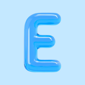 三维透明气球水蓝字母E素材