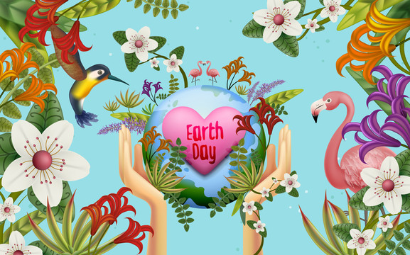 鲜艳缤纷生态环境 世界地球日守护地球海报