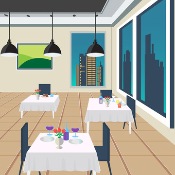扁平风插画高级餐厅空间图