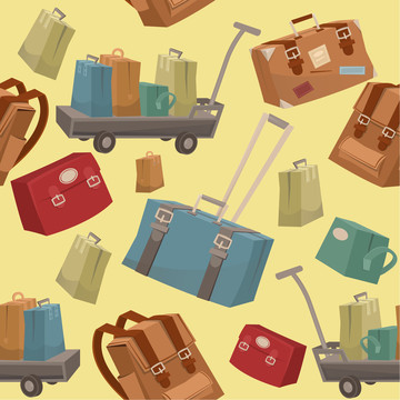 行李和手提箱 无缝模式旅行插画