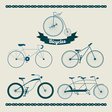 多种复古样式的自行车矢量插画