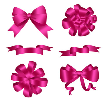 粉红色的蝴蝶结和丝带矢量插图