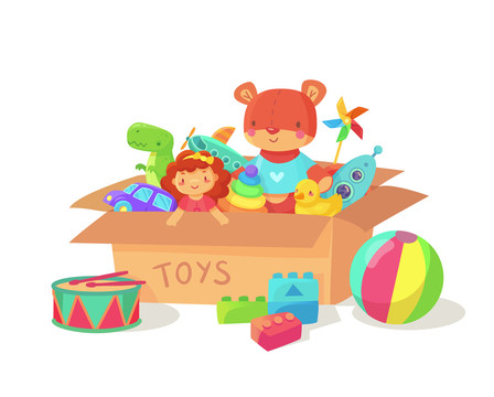 箱子里各种各样的儿童玩具集合