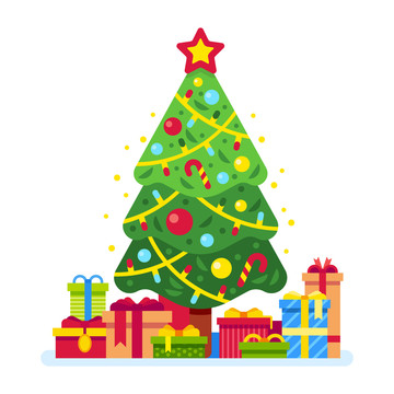 圣诞树装饰礼物元素卡通插图