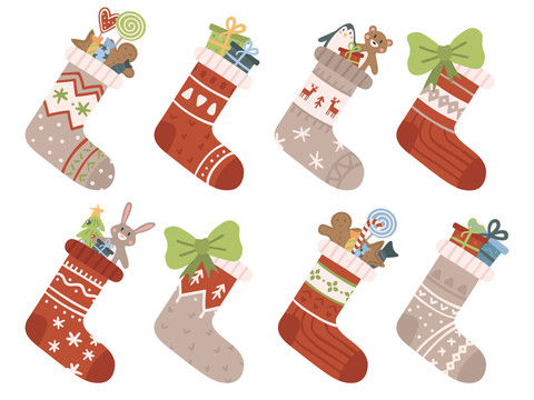 多种圣诞袜装饰丰富礼物素材