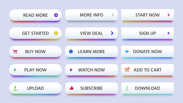 带有彩色渐变的简约立体按钮UI元素集合