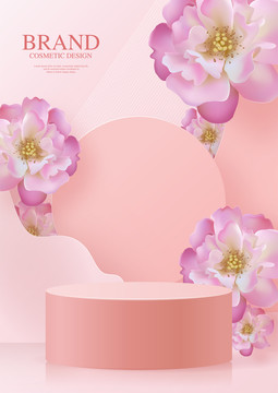 粉色轻柔花朵绽放背景圆柱展示台背景