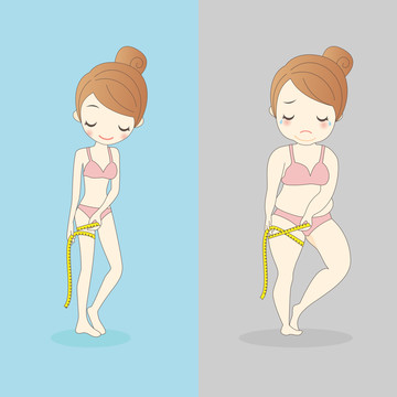 女生测量大腿围减肥前后对比