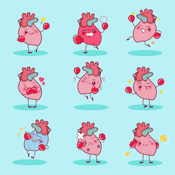 多种卡通心脏器官拳击表情插图