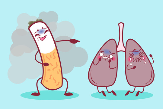吸烟有害肺部健康卡通插图