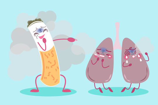 吸烟影响肺部健康卡通插图