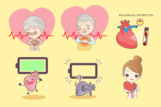 银发老年人与心脏疾病卡通插画