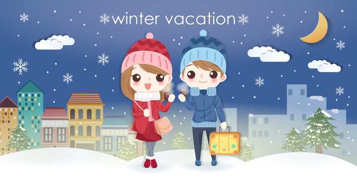 情侣冬季度假设计插图