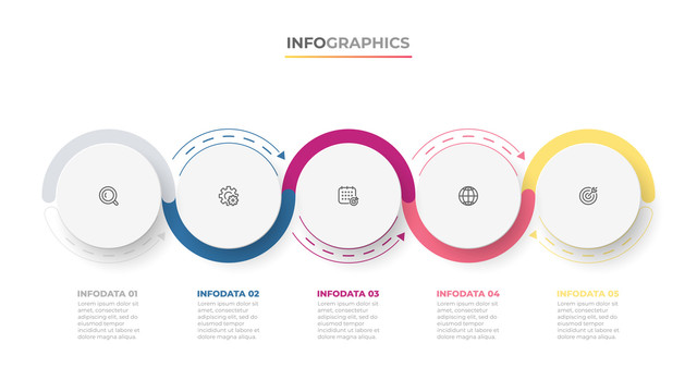 五个圆形连结信息图表