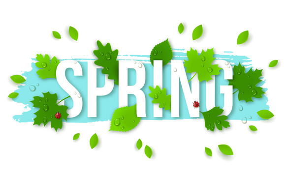 春天字体与叶子层叠效果插图