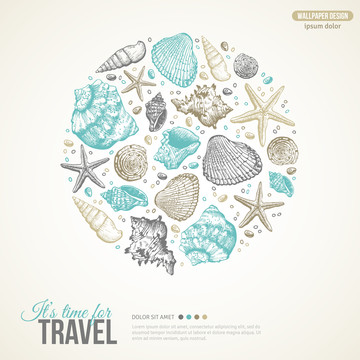 海洋贝壳旅游素描圆形图