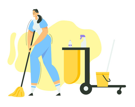 打扫卫生的女性清洁工插图