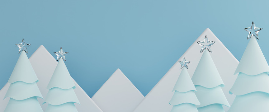 白色雪山圣诞树场景图