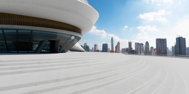 摩登纯白石头纹路建筑都会场景图