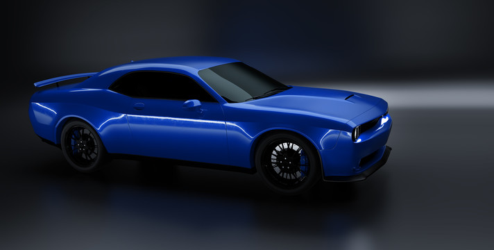 蓝色超级跑车模型车侧展示插图