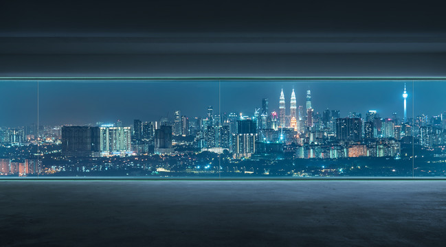马来西亚吉隆坡双子星塔夜景室内视角摄影照