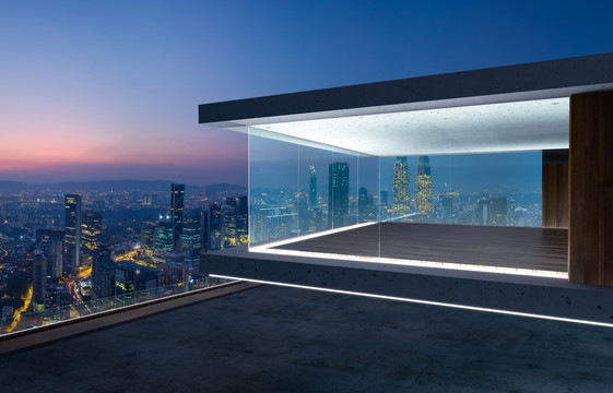 顶楼玻璃隔间吉隆坡城市夜景摄影照