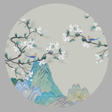 国潮山水花鸟挂画壁画