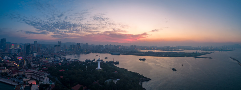 山东烟台港暮色航拍