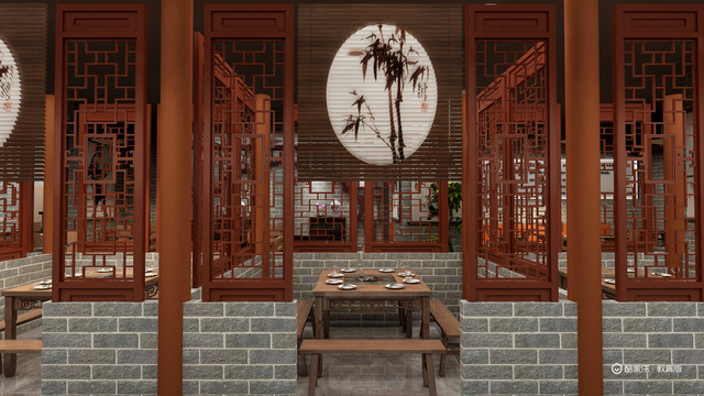 中式火锅店大厅装饰设计效果图