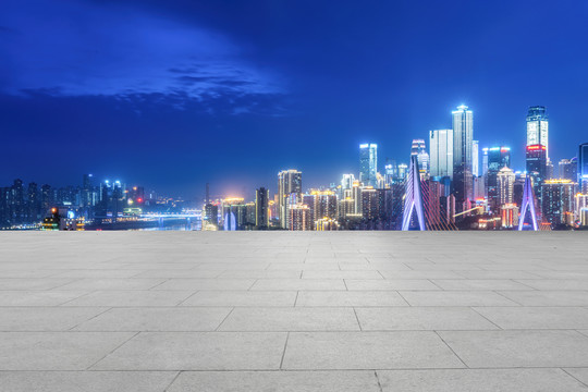 石砖地面和重庆城市建筑夜景