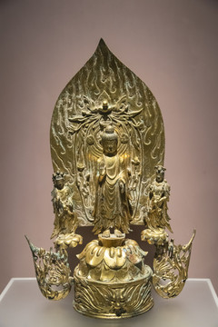 陕博鎏金佛菩萨三尊铜造像