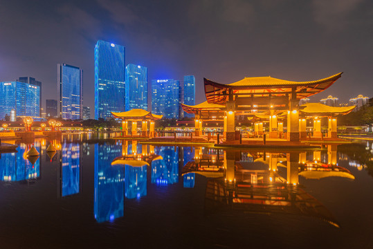 佛山千灯湖公园夜景