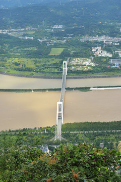俯拍西陵长江大桥