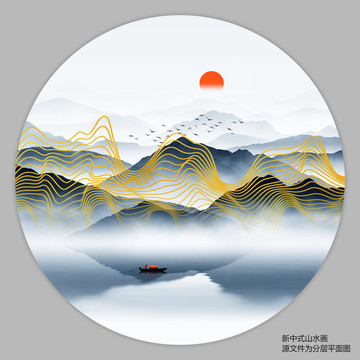 抽象线条山水画