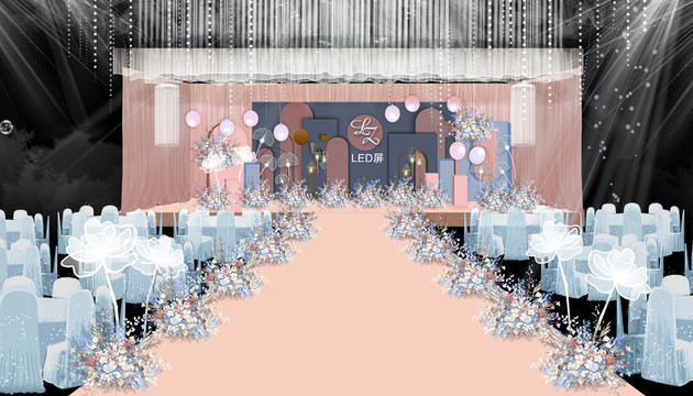 蓝粉色婚礼效果图
