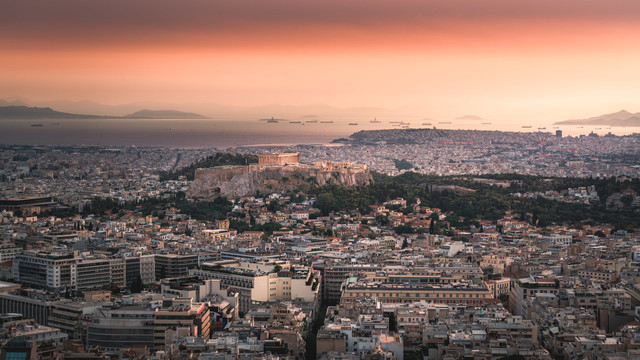 希腊雅典卫城黄昏风景