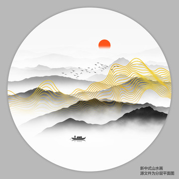 禅意线条山水画