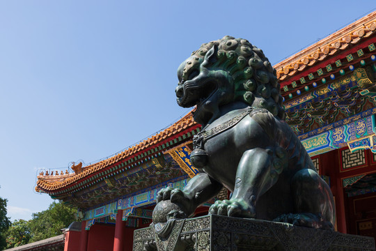 北京颐和园排云门铜狮