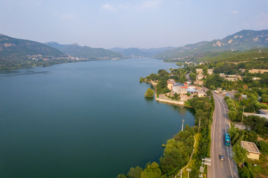 航拍济南锦绣川水库