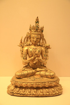 清代鎏金铜文殊菩萨坐像