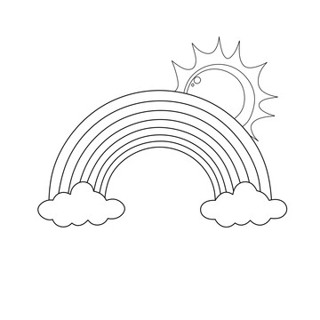 卡通七彩虹太阳线稿儿童