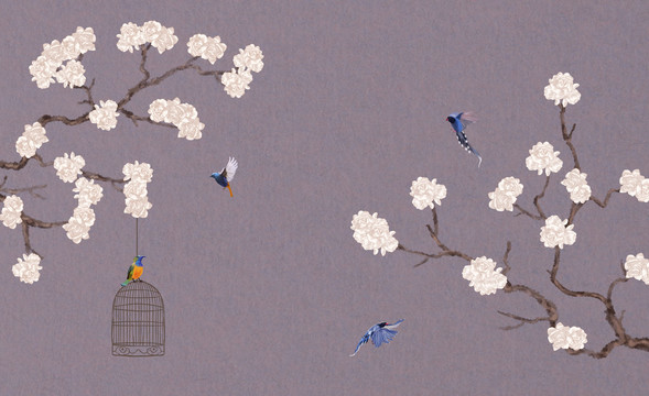 新中式花鸟墙纸