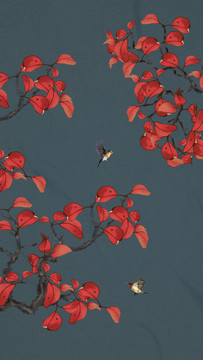 红叶花鸟图