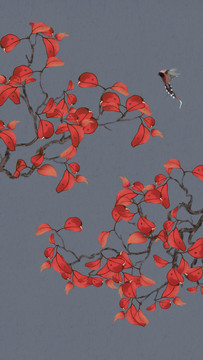 红叶花鸟图