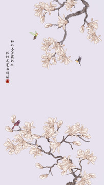 中式玉兰花鸟壁纸