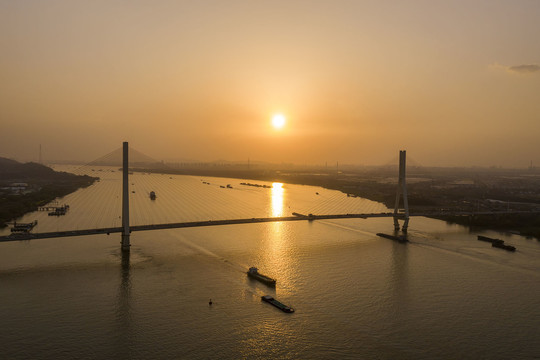 南京八卦洲长江大桥日落美景