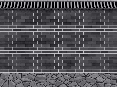 中式青砖青瓦围墙