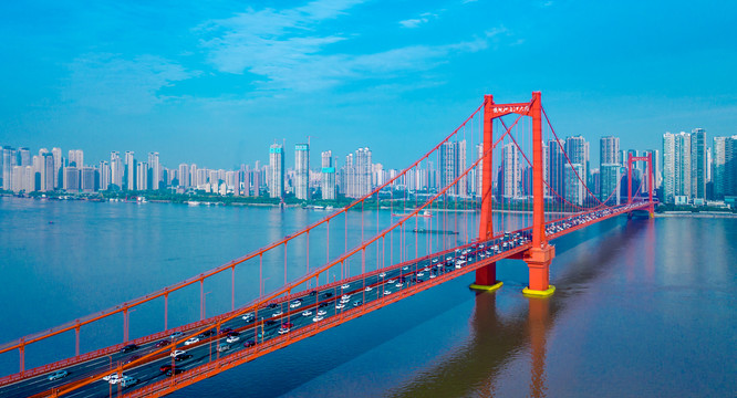 武汉鹦鹉洲大桥航拍全景
