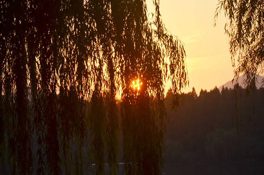 杭州西湖黄昏日落